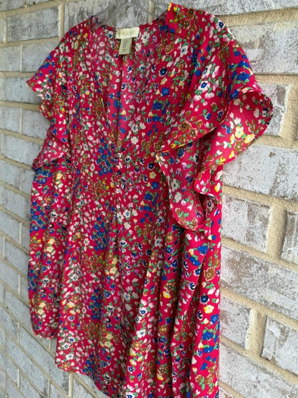 Cynthia Rowley Short Sleeve Button V-Neck Floral Blouse Women's Size 1X - Picture 6 of 8